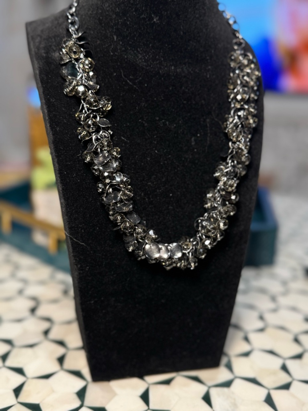 Black Crystal Cluster Necklace - Women Jewelry - Picture 2 of 2